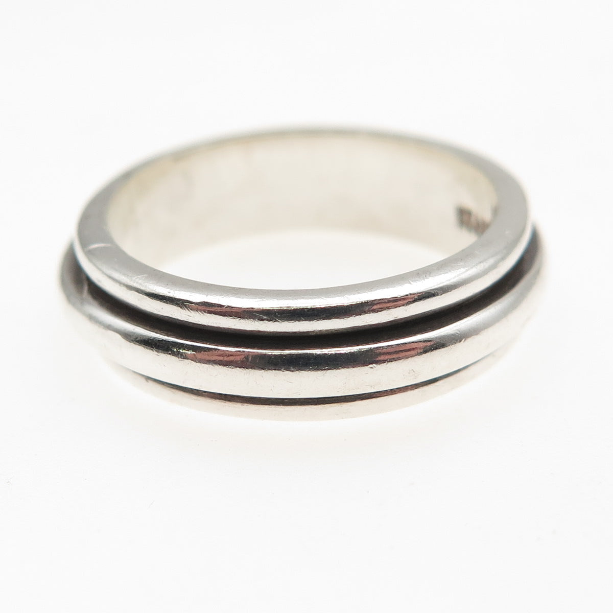 925 Sterling Silver Vintage Mexico Modernist Oxidized Rotating Band Ring Size 7