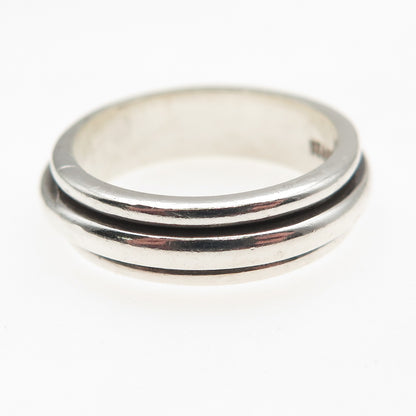 925 Sterling Silver Vintage Mexico Modernist Oxidized Rotating Band Ring Size 7