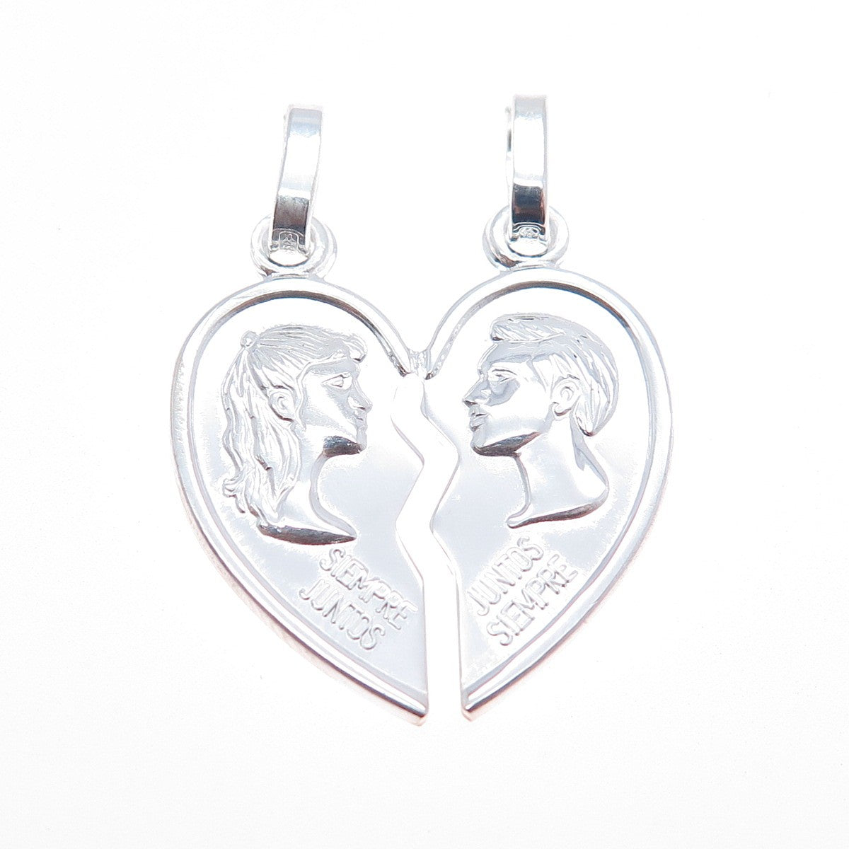 925 Sterling Silver Italy Always Together Broken Heart Charm Pendant