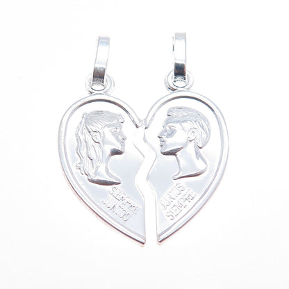 925 Sterling Silver Italy Always Together Broken Heart Charm Pendant