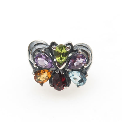 Chapal Zenray Sterling Silver Vintage Real Multi-Gem Butterfly Ring Size 10.75