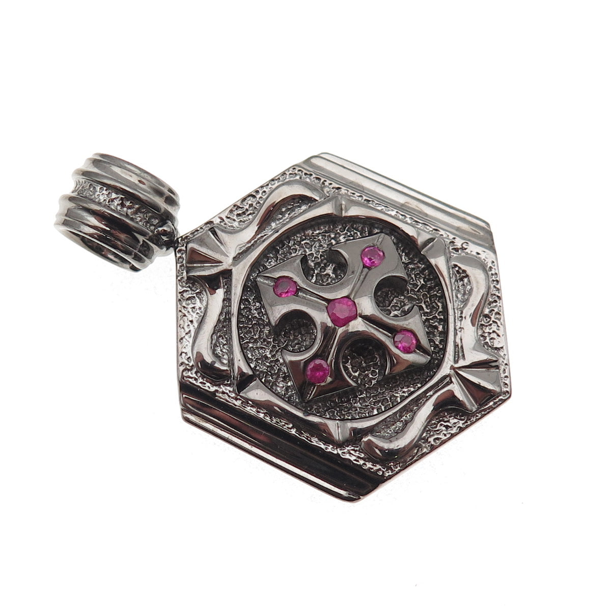 Jolusa 925 Sterling Silver Black Rhodium Real Ruby Floral Cross Pendant