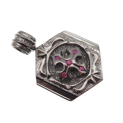 Jolusa 925 Sterling Silver Black Rhodium Real Ruby Floral Cross Pendant