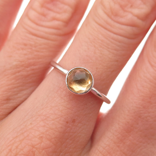 Pandora 925 Sterling Silver Real Citrine November Birthstone Droplet Ring Size 6
