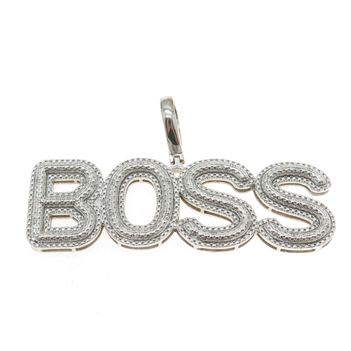 925 Sterling Silver Real White Diamond "BOSS" Pendant