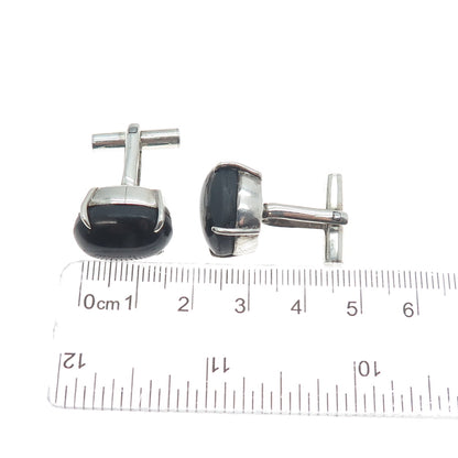 925 Sterling Silver Vintage Real Cabochon Black Obsidian Cufflinks