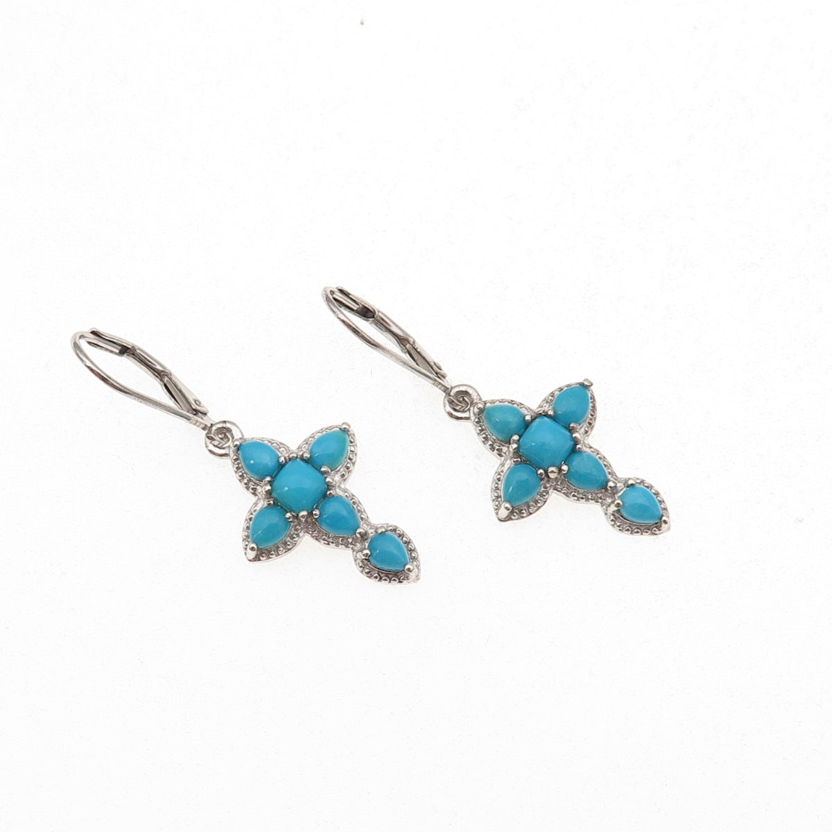 Chuck Clemency 925 Sterling Sleeping Beauty Turquoise White Topaz Cross Earrings