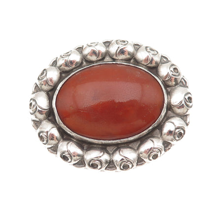 Anton Michelsen 925 Sterling Silver Vintage Denmark Real Amber Rose Pin Brooch