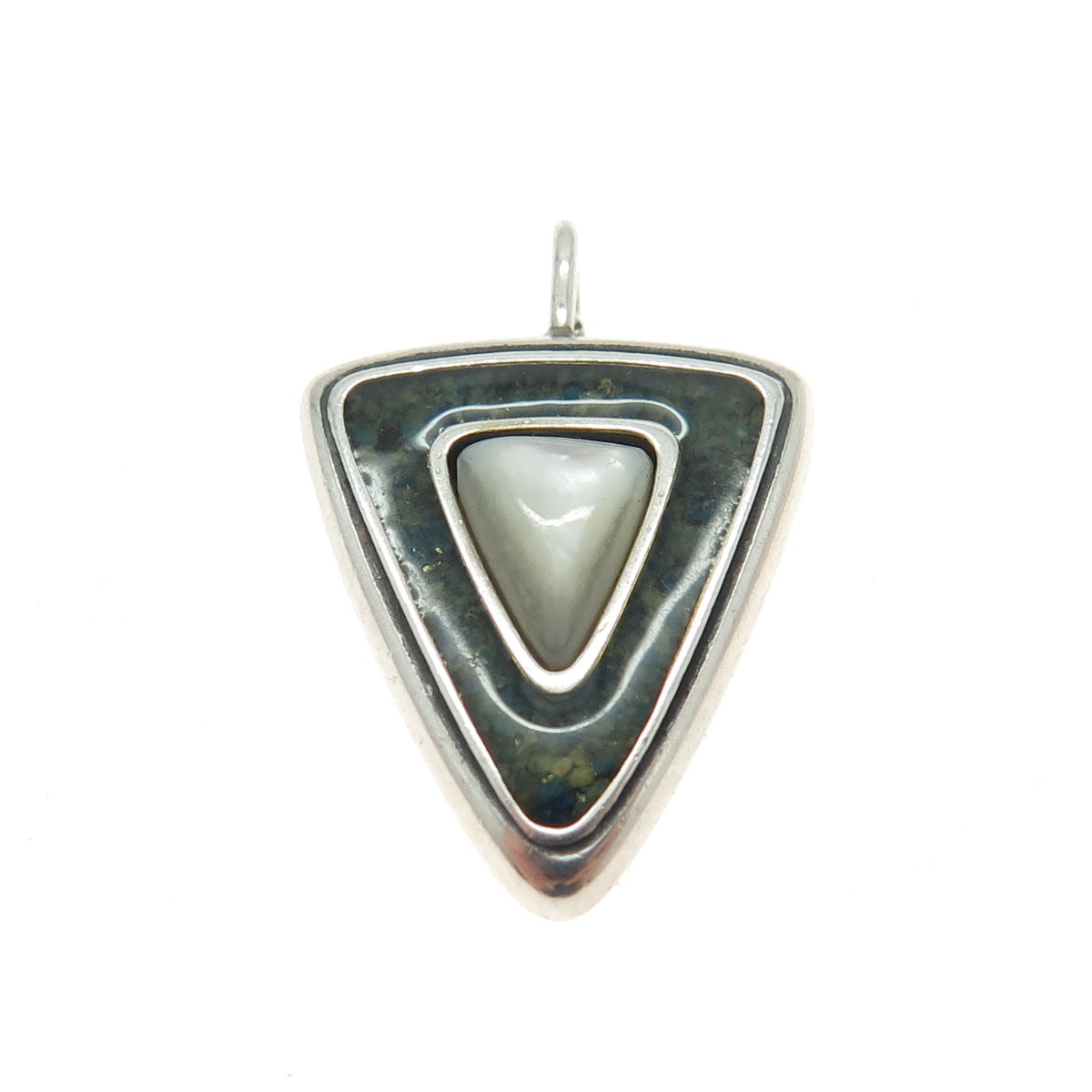 CAROLYN POLLACK 925 Sterling Vintage Mother-of-Pearl Turquoise Inlay Pendant