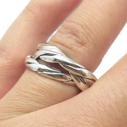 925 Sterling Silver Vintage Mexico 3-Row Twisted Ring Size 7
