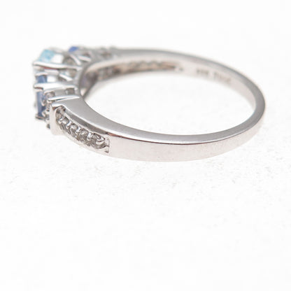 925 Sterling Silver Real Iolite Tanzanite & White Topaz Ring Size 8