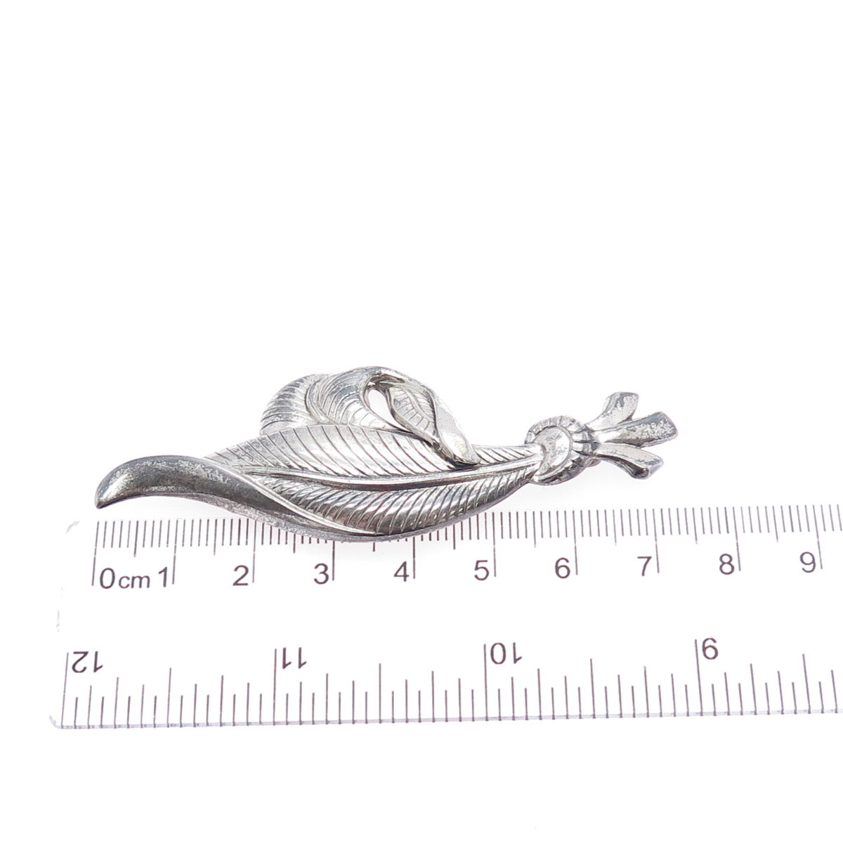 DANECRAFT 925 Sterling Silver Vintage Modernist Feather Oxidized Pin Brooch
