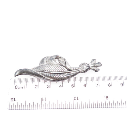 DANECRAFT 925 Sterling Silver Vintage Modernist Feather Oxidized Pin Brooch