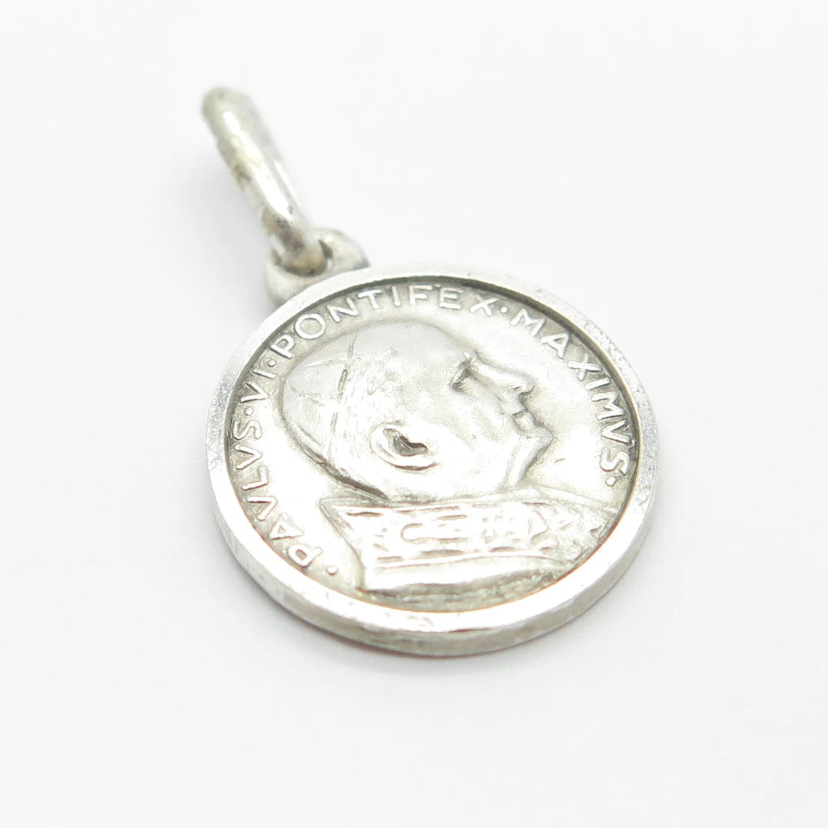 800 Silver Vintage Joannes Paulus & Madonna w/ Baby Medal Charm Pendant