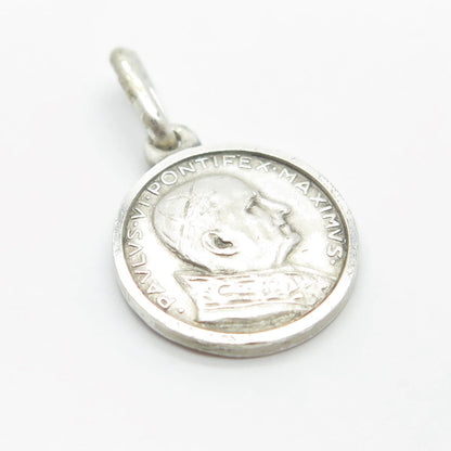 800 Silver Vintage Joannes Paulus & Madonna w/ Baby Medal Charm Pendant