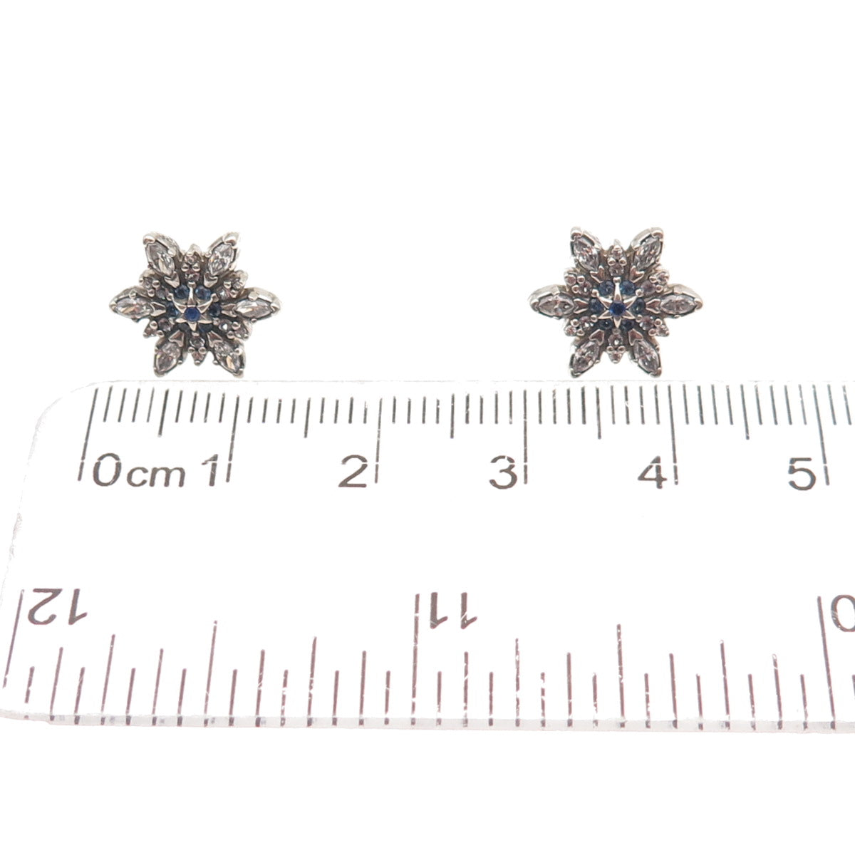 Pandora 925 Sterling Silver White & Blue C Z Sparkling Snowflake Stud Earrings