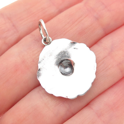 925 Sterling Silver Vintage Flower Oxidized Charm Pendant