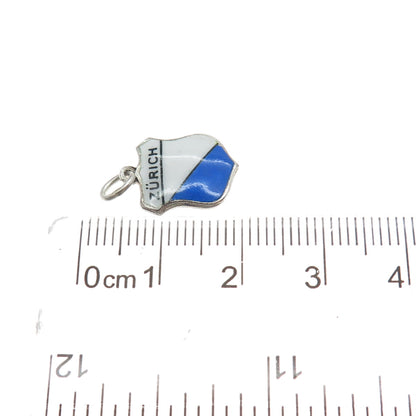 KARO 800 Silver Vintage Enamel Zurich Flag Minimalist Charm Pendant