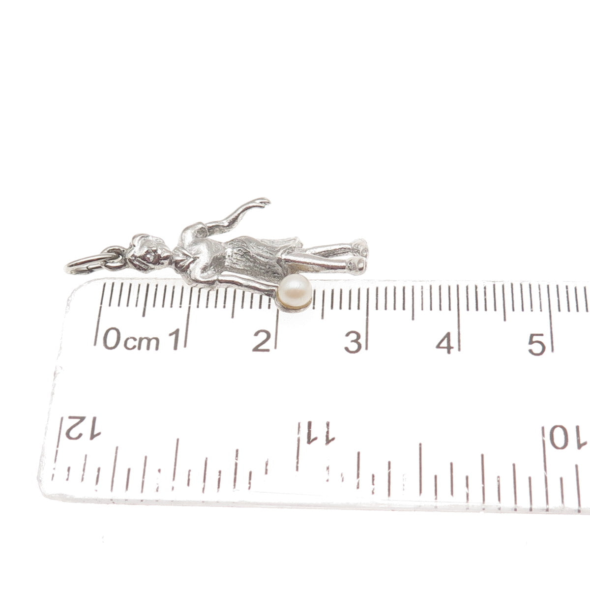 925 Sterling Silver Vintage Real Pearl Female Bowler Oxidized Charm Pendant