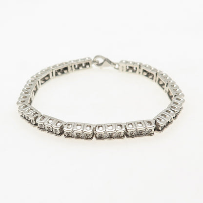 925 Sterling Silver Real Round-Cut Diamond Tennis Link Bracelet 7"
