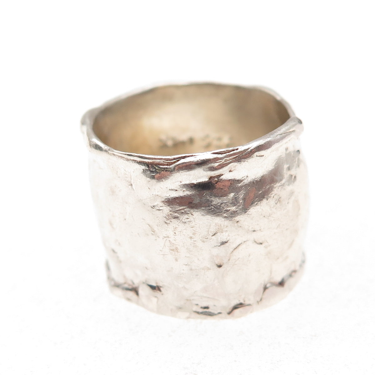 925 Sterling Silver 14K Gold Vintage Real Opal Modernist Hammered Ring Size 8