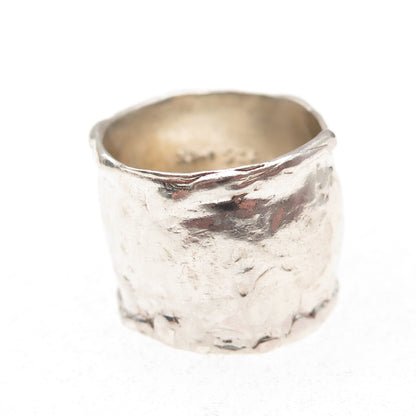 925 Sterling Silver 14K Gold Vintage Real Opal Modernist Hammered Ring Size 8