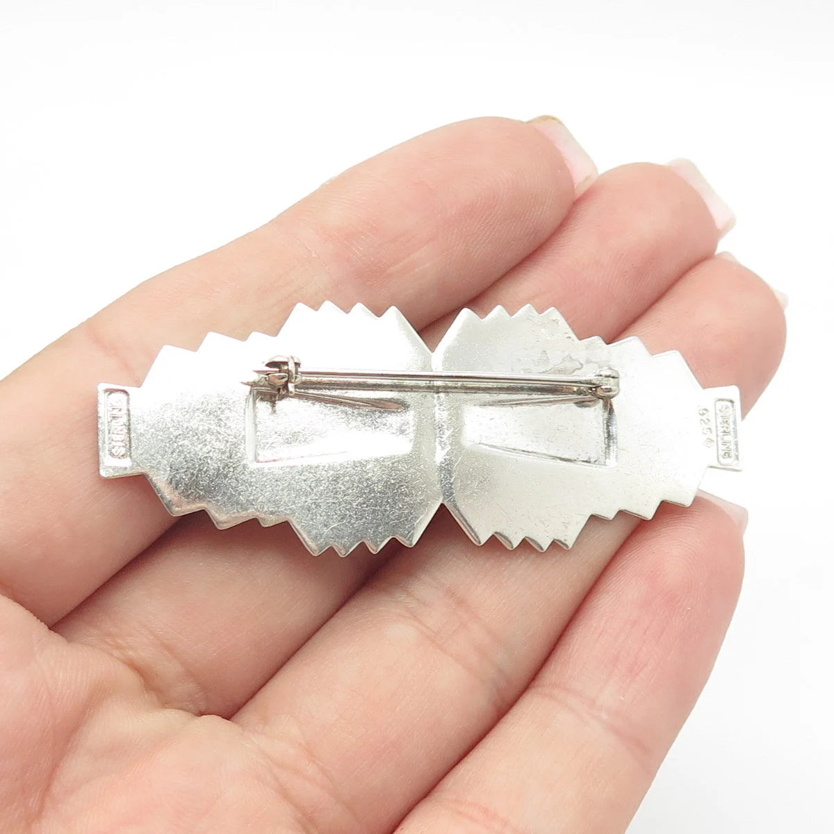 925 Sterling Silver Vintage C Z Bow Pin Brooch