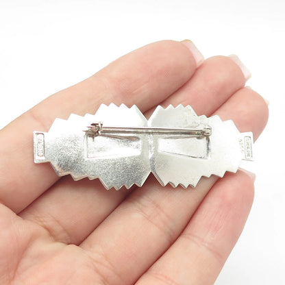 925 Sterling Silver Vintage C Z Bow Pin Brooch