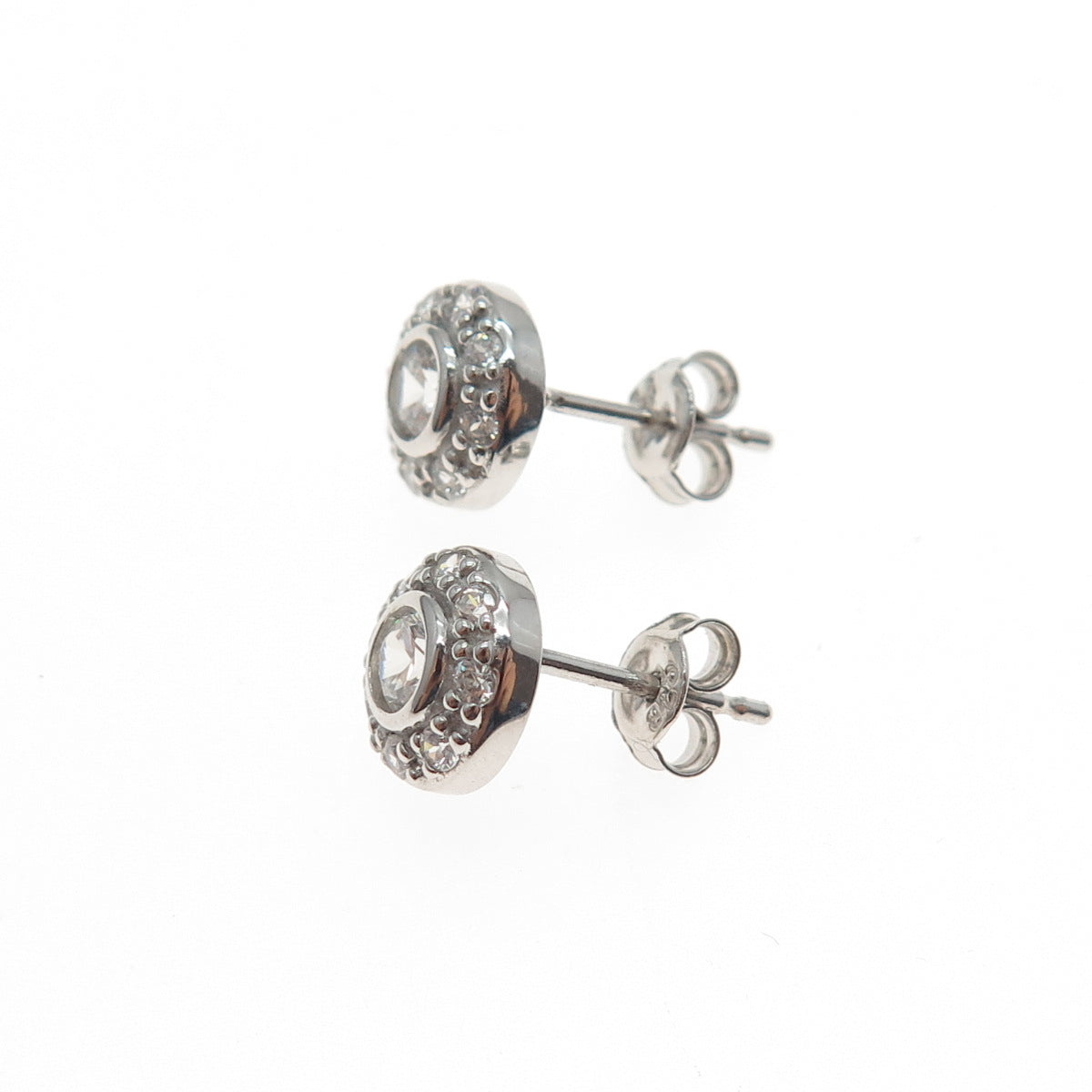 925 Sterling Silver Round-Cut C Z Stud Earrings