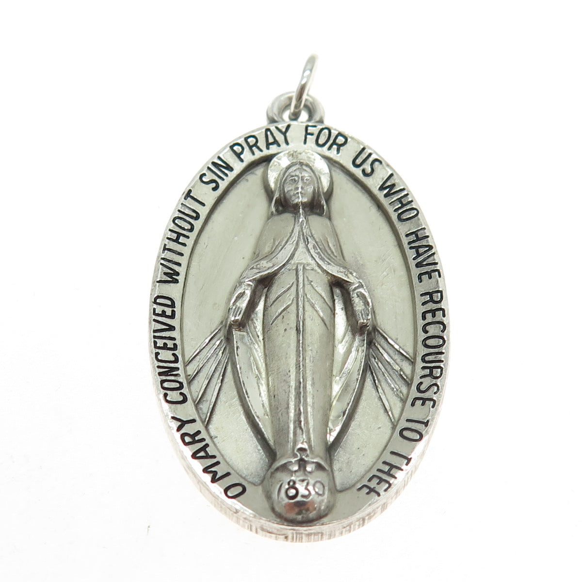 HAYWARD 925 Sterling Silver Antique St. Mary Miraculous Medal Religious Pendant