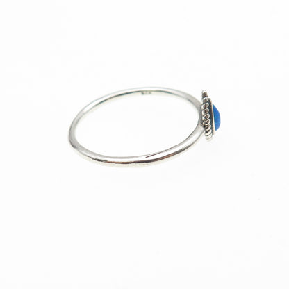 925 Sterling Silver Vintage Real Opal Teardrop Oxidized Ring Size 6