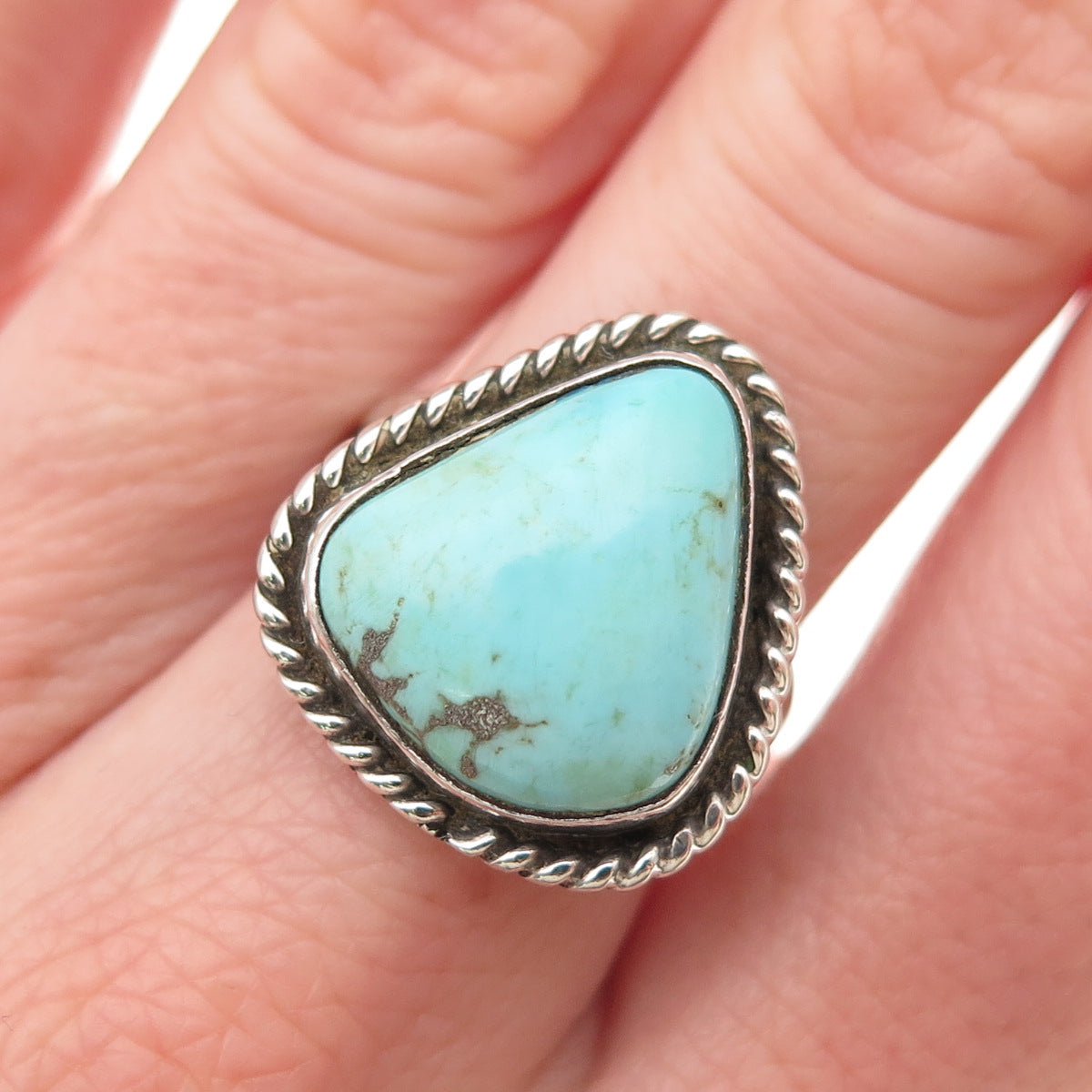 Old Pawn Sterling Silver Vintage Southwestern Tyrone Turquoise Ring Size 6.25