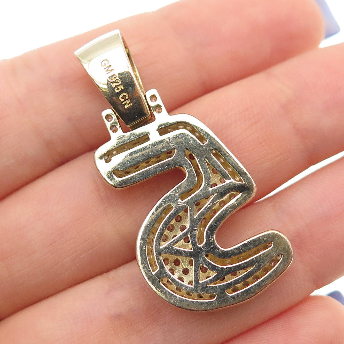 925 Sterling Silver Gold Plated Round-Cut C Z Number 5 Lucky Pendant