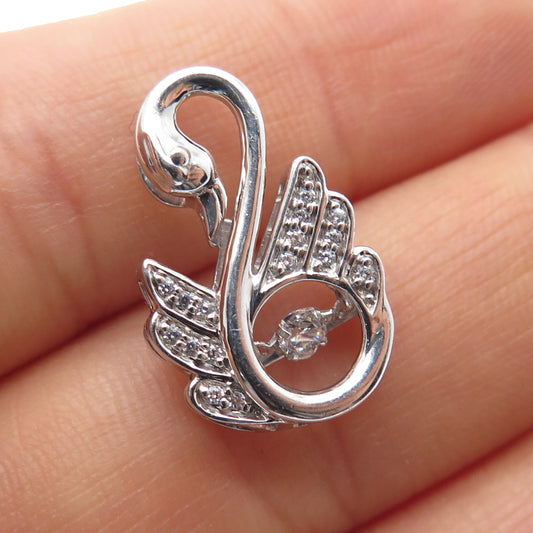 925 Sterling Silver Round-Cut C Z Swan Bird Minimalist Slide Pendant
