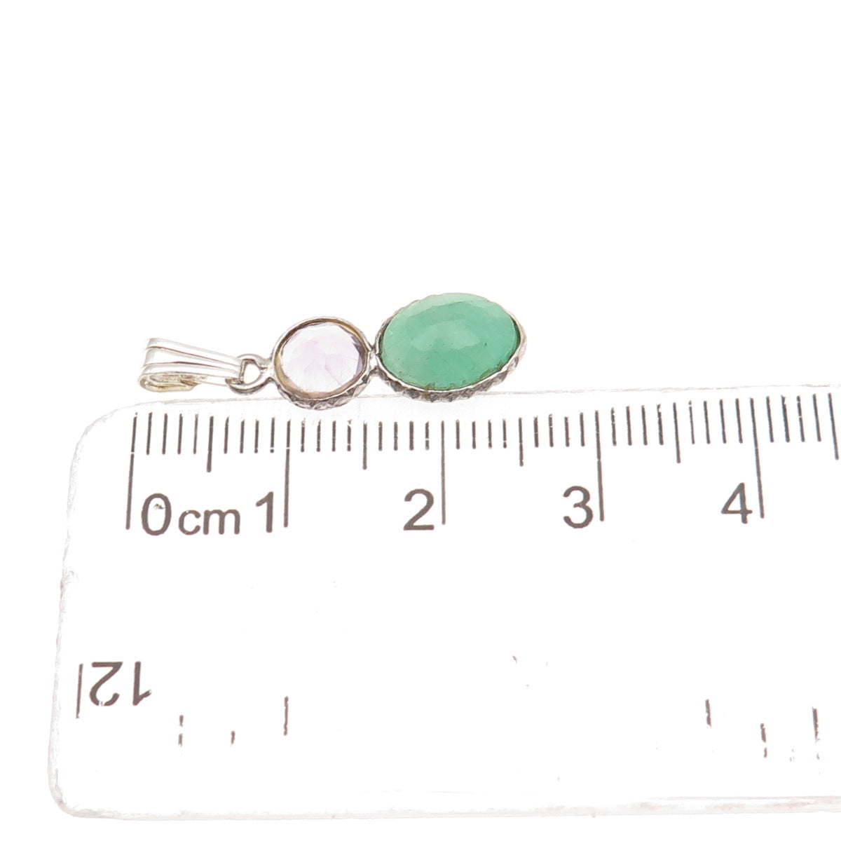 Atelier 925 Sterling Silver Vintage Real Emerald & Amethyst Charm Pendant