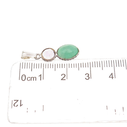 Atelier 925 Sterling Silver Vintage Real Emerald & Amethyst Charm Pendant