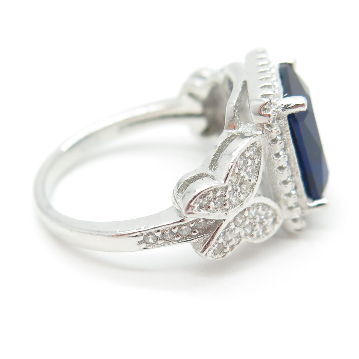 925 Sterling Silver Blue & White C Z Butterfly Ring Size 6