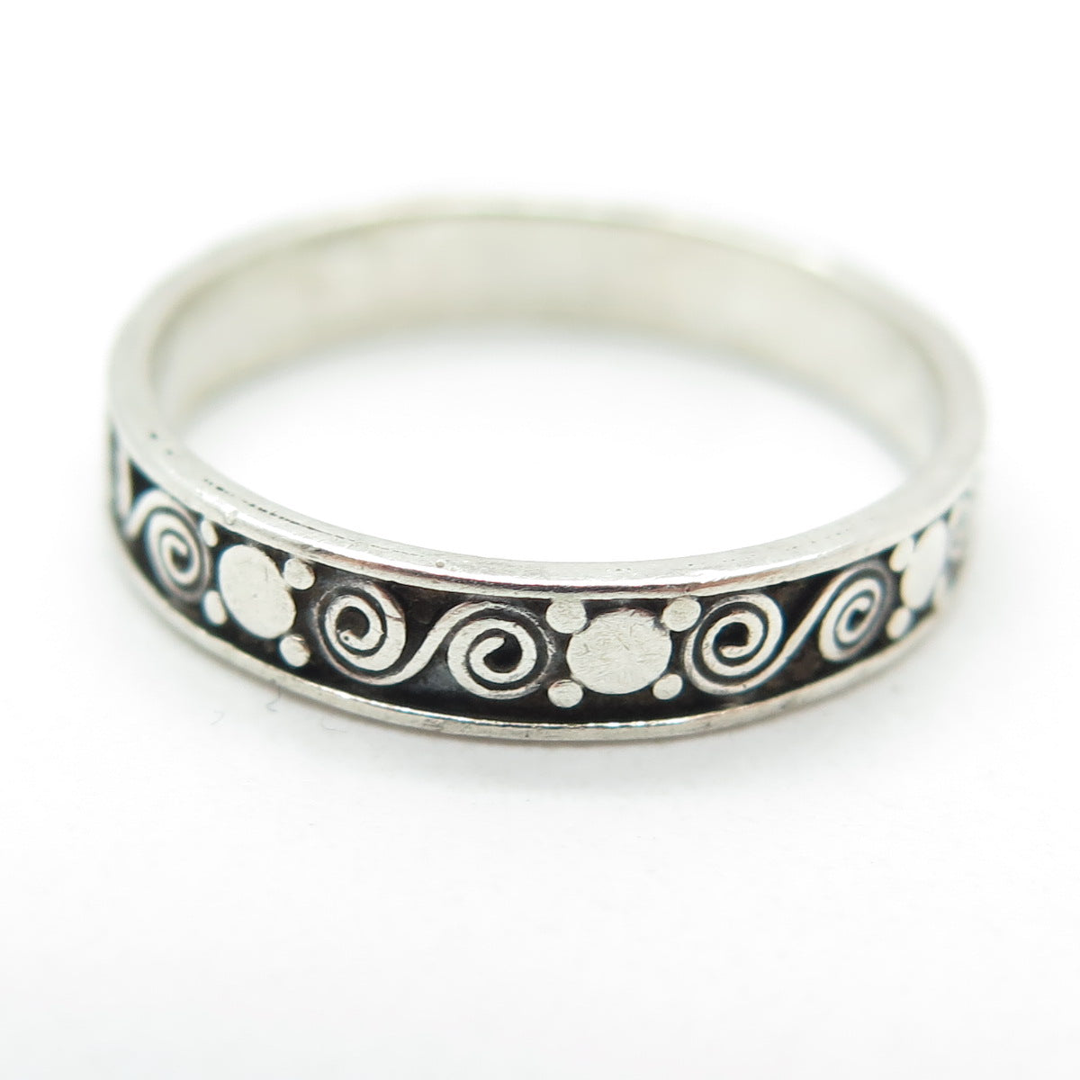 925 Sterling Silver Vintage Spiral Oxidized Band Ring Size 8.25