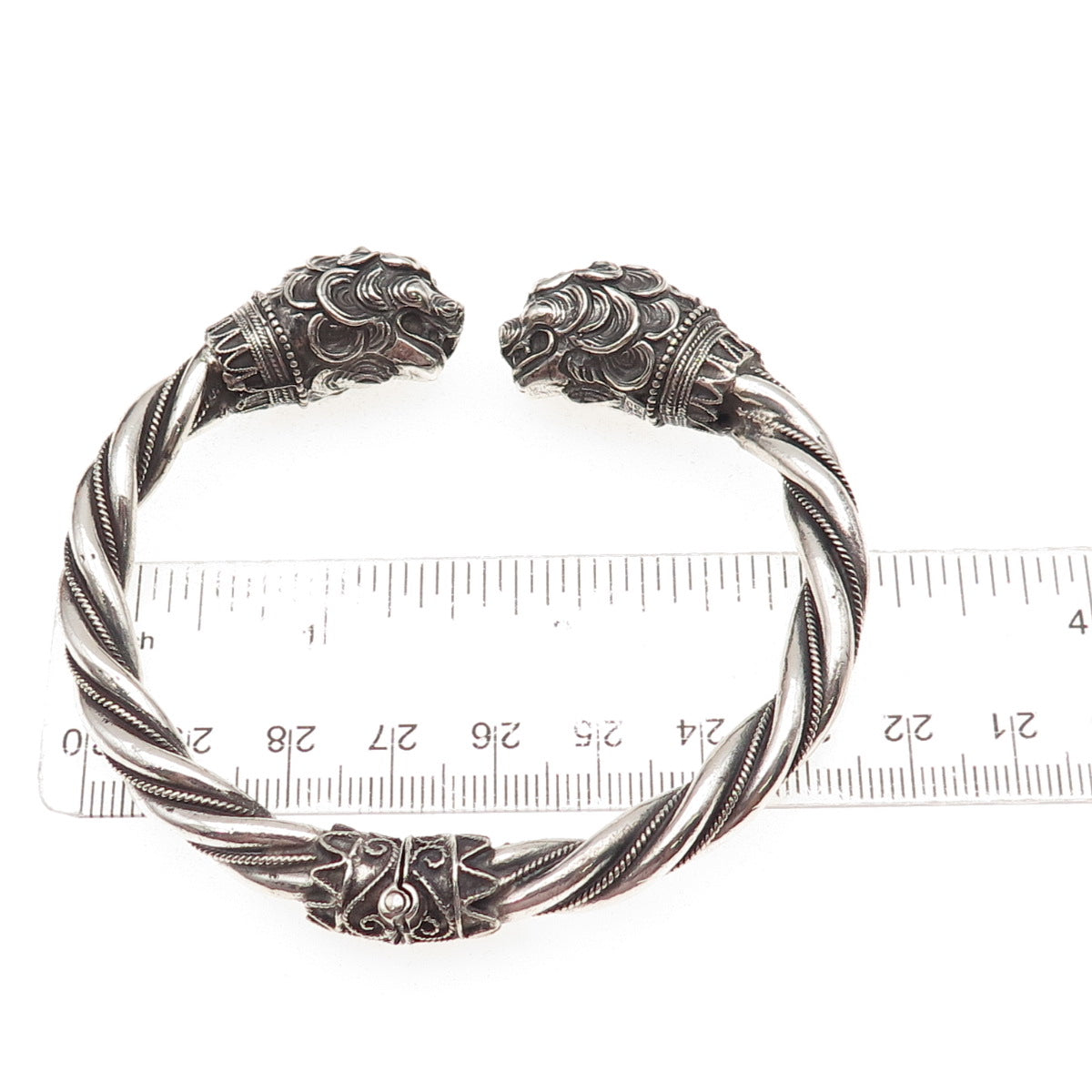 925 Sterling Silver Vintage Lion Oxidized Bracelet 6.75"