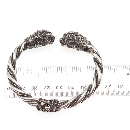 925 Sterling Silver Vintage Lion Oxidized Bracelet 6.75"
