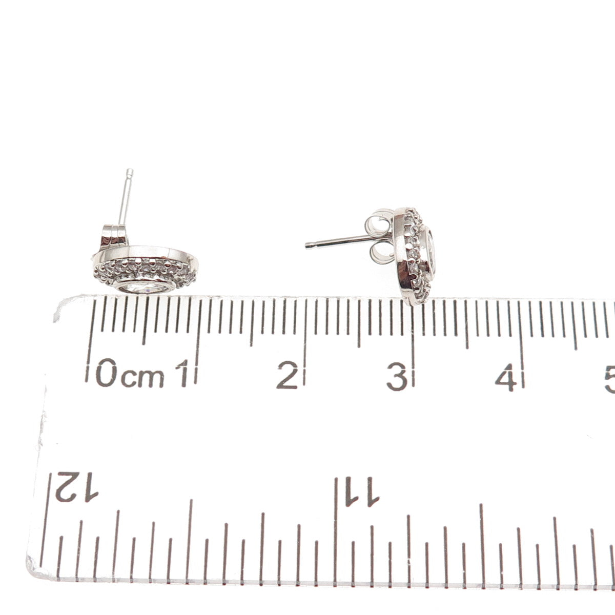 925 Sterling Silver Oval & Round-Cut C Z Stud Earrings