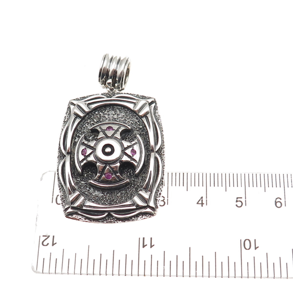 Jolusa 925 Sterling Silver Real Ruby Cross Oxidized Pendant