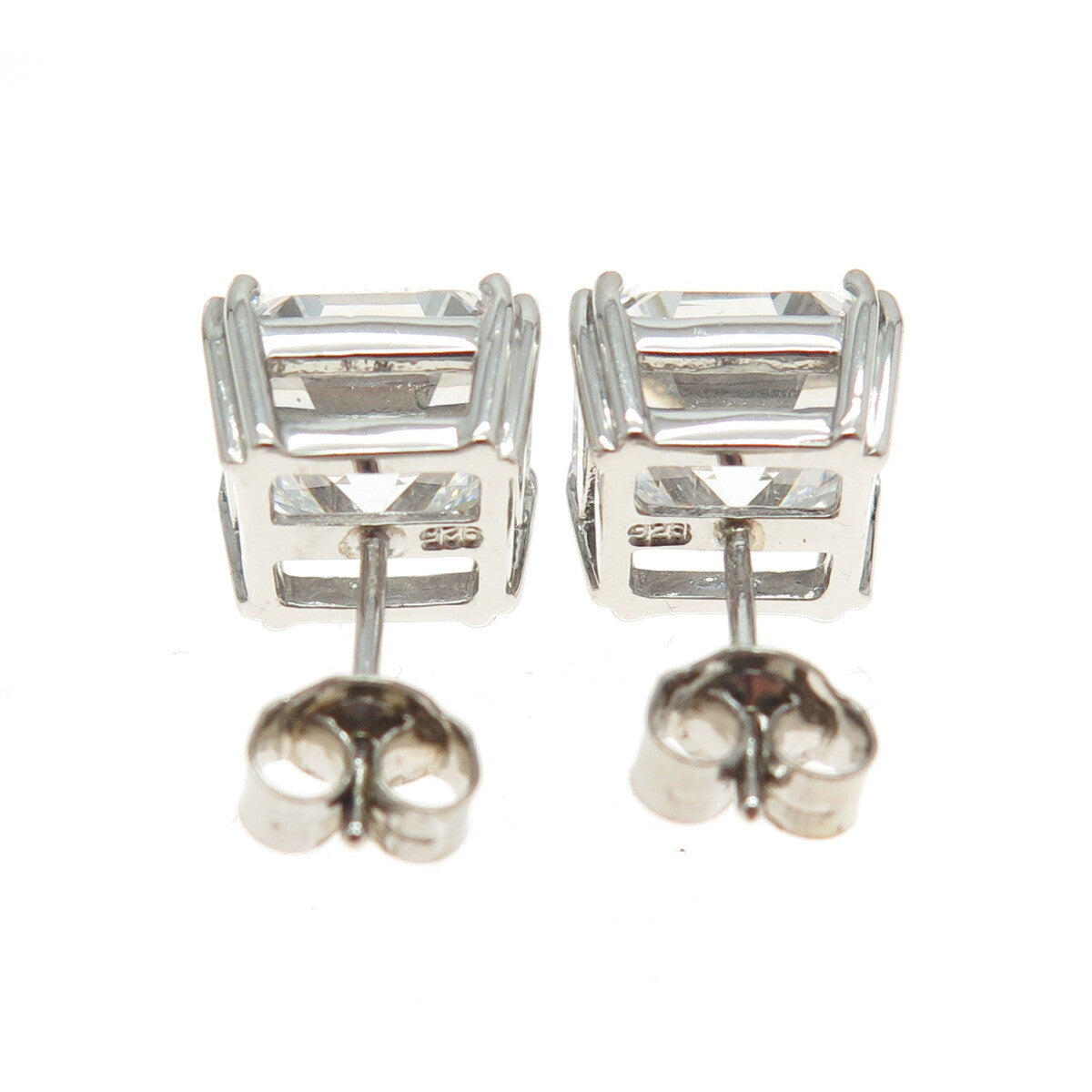 925 Sterling Silver Cushion-Cut Shaped C Z Stud Earrings