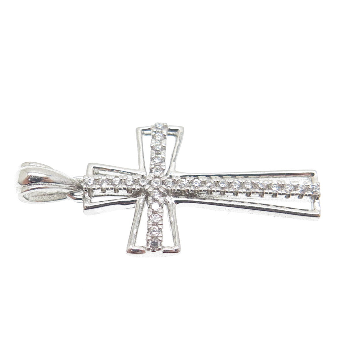 925 Sterling Silver Round-Cut Shaped C Z Cross Pendant