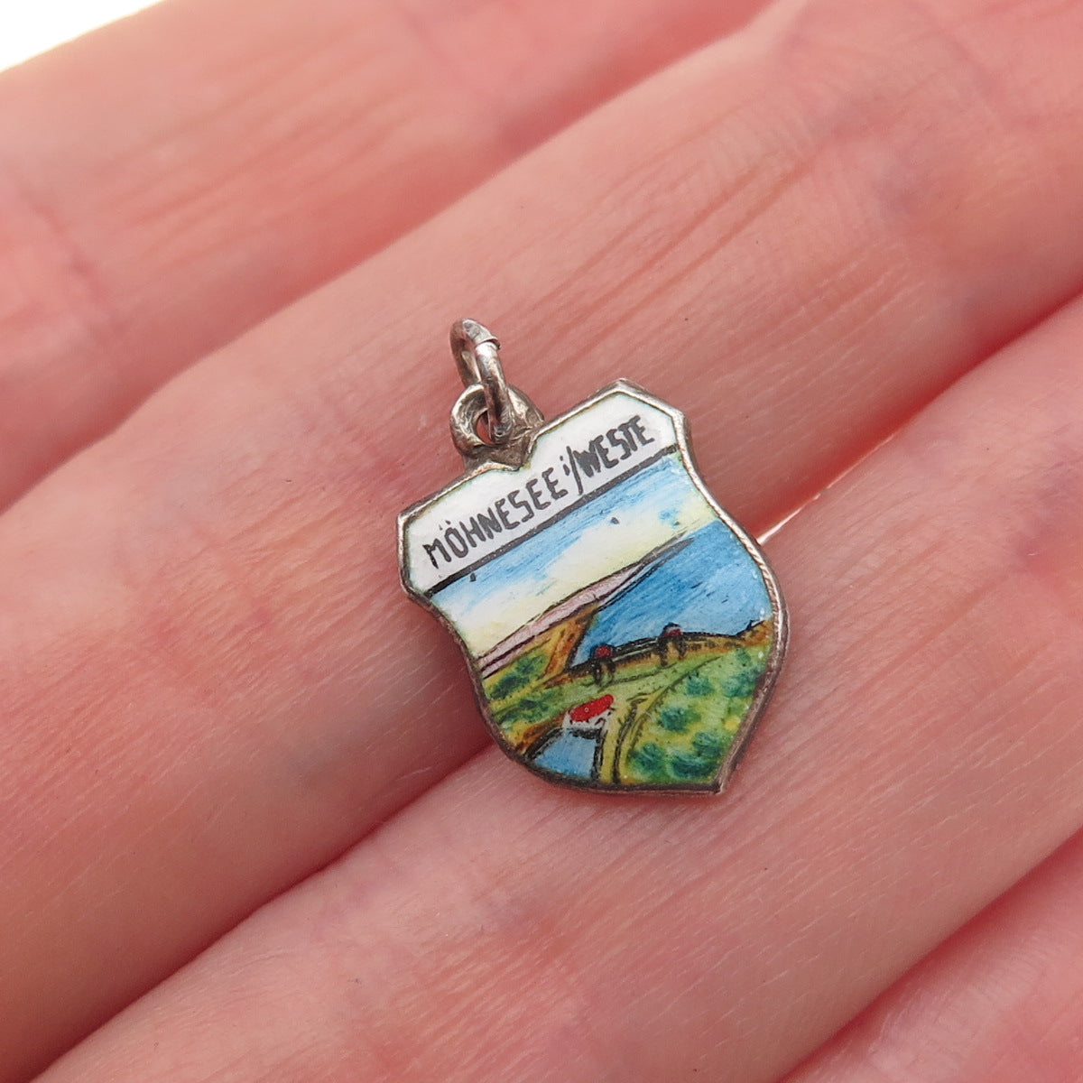 Fritz Reu & Co. 800 Silver Vintage Enamel Mohne Reservoir Mini Charm Pendant