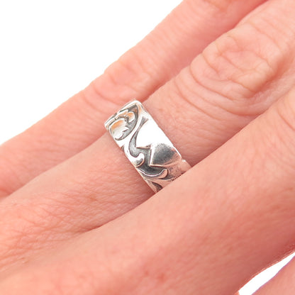925 Sterling Silver Antique Art Deco Floral Oxidized Band Ring Size 6.25