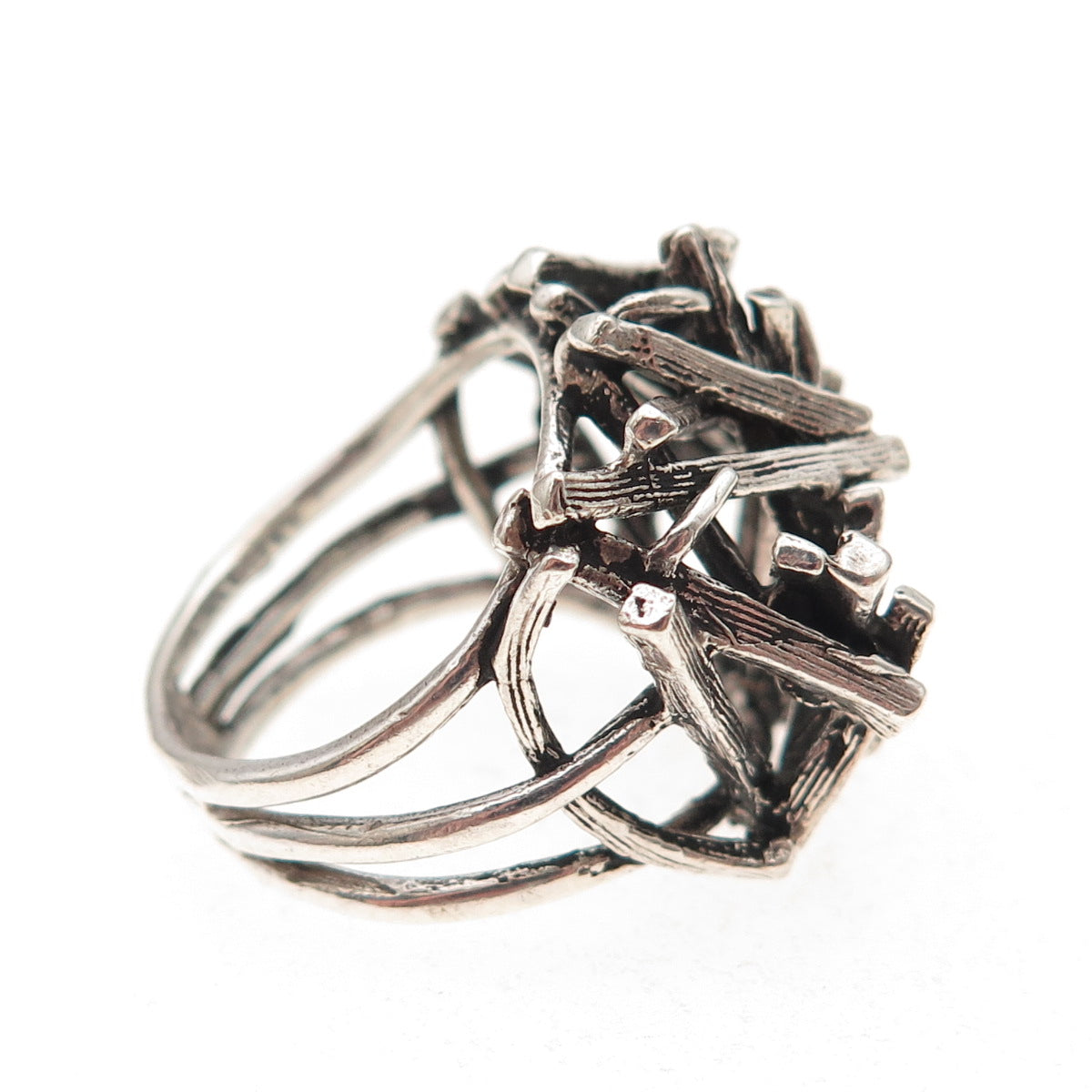 925 Sterling Silver Vintage Modernist Nest Oxidized Ring Size 6.75