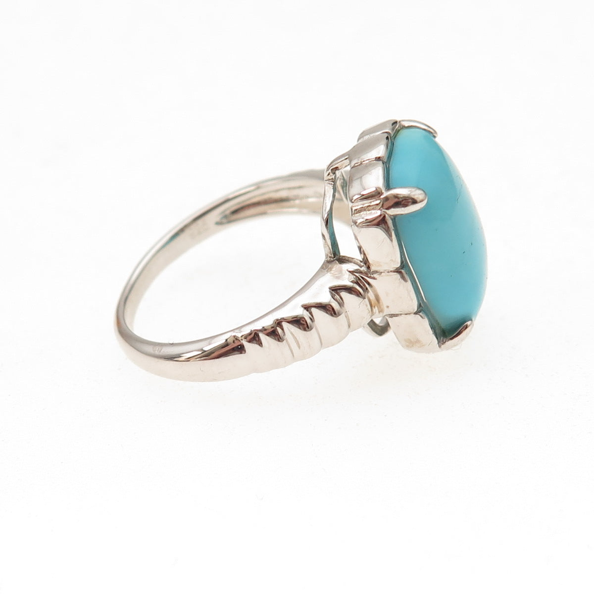 925 Sterling Silver Real Cabochon Tyrone Turquoise Ring Size 8