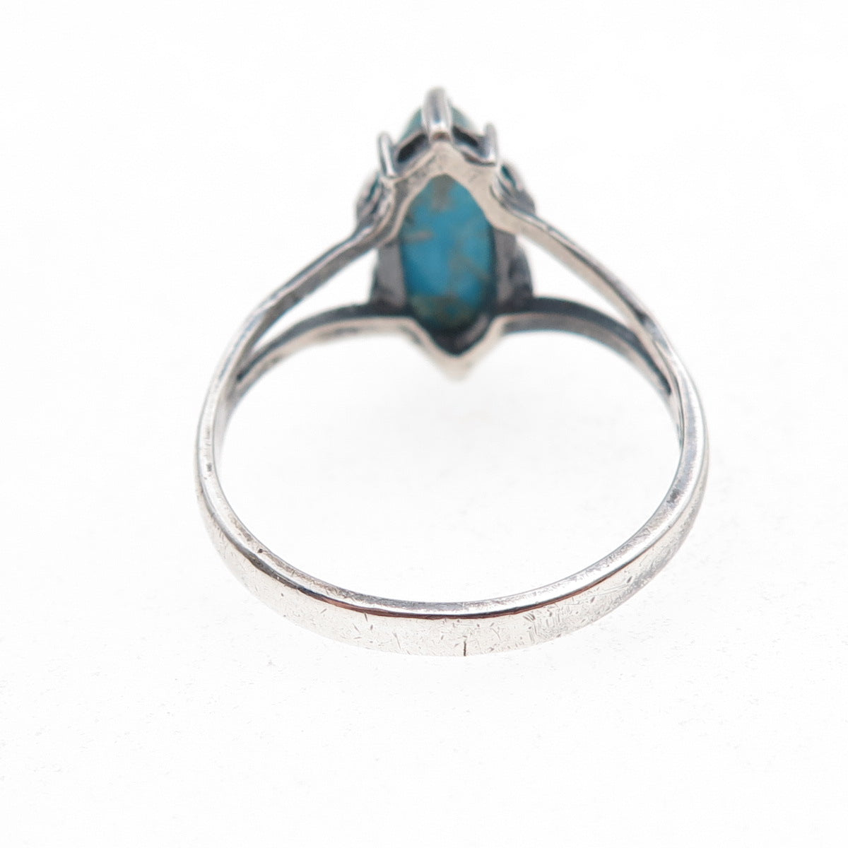 925 Sterling Silver Vintage Real Turquoise Cross Oxidized Ring Size 8.5