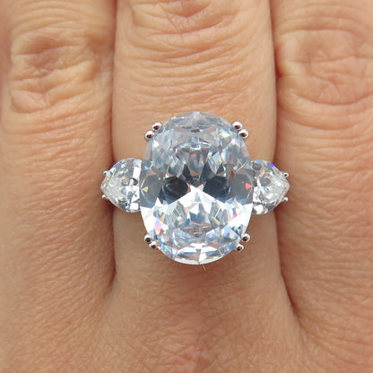 925 Sterling Silver Oval Heart & Round-Cut C Z Engagement Ring Size 8.25